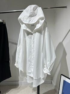 清仓专柜撤柜外贸货原单捡漏女装休闲风连帽宽松白色衬衫防晒外套