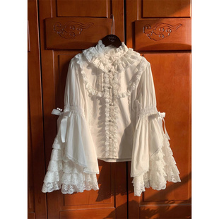 折扣清仓捡漏外贸复古白色蕾丝喇叭袖 女小众别致绝美上衣春秋 衬衫