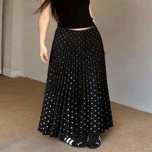黑色波点印花半身裙女春季 复古风高腰显瘦气质长裙 巨炸裂 牛X货