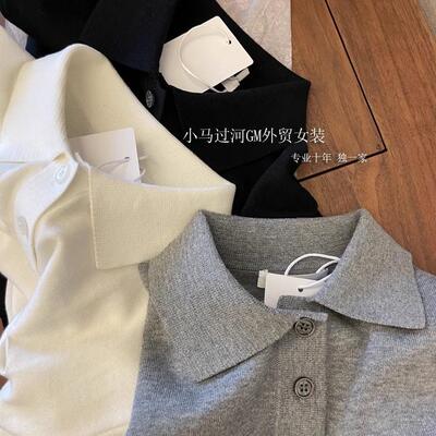 爆爱！！狂迷人的领子和气质，R*W法式polo领正肩显瘦短袖针织衫