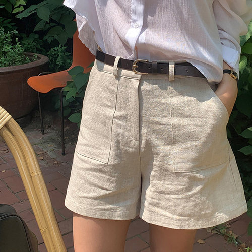 咆哮推荐~休闲亚麻短裤女夏季棉麻透气凉感韩版宽松直筒高腰热裤