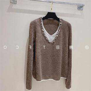 超洋气 显白 羊驼毛羊毛 法式高级感 重工亮片假两件针织衫毛衣女