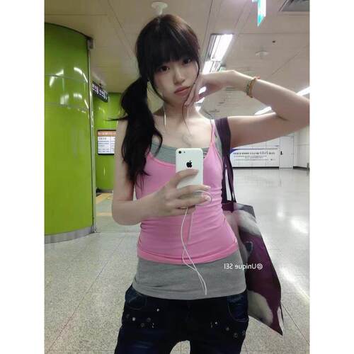 怒推！狗屁小鲜肉包同款夏季爱心猫咪印花显瘦吊带背心上衣女