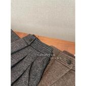 简约而不简单 调性十足 不规则门襟高腰阔腿加绒七分阔腿毛呢裤