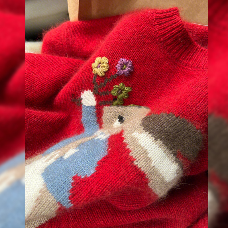 品牌专柜折扣女装外贸原单清仓欧货浣熊绒新年本命年红色毛衣女