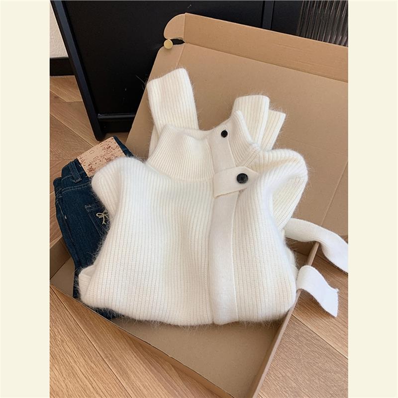 今年流行漂亮慵懒风高级感针织衫温柔软糯奶呼呼白色高领毛衣女冬