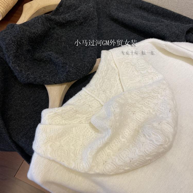 爆炸喜欢！！连帽内搭好迷人~~重工艺钩花帽子100羊毛针织帽衫女