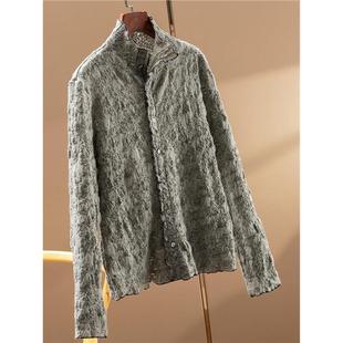 高端小资法式别致上衣灰色蕾丝针织衬衫女早秋高级感轻奢减龄洋气