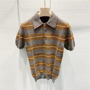 学院风刺绣条纹翻领针织衫 法式 T恤上衣 2026秋季 深圳南油高端女装