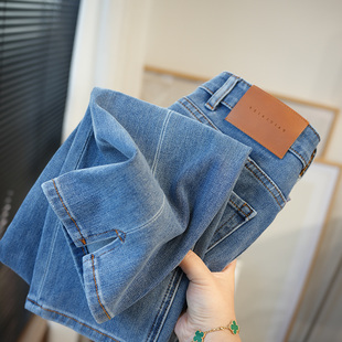 品牌折扣专柜撤柜女装外贸清仓莱赛尔休闲高腰九分开叉直筒牛仔裤