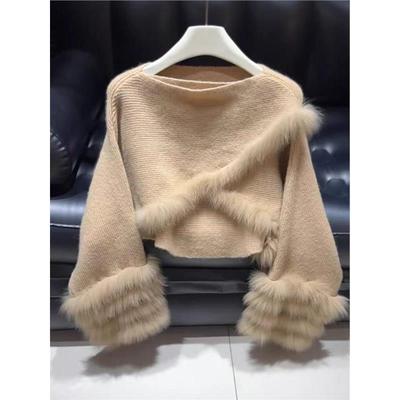 CHAO级推荐！法式轻奢名媛风重工毛绒拼接毛衣贵气优雅短款针织衫