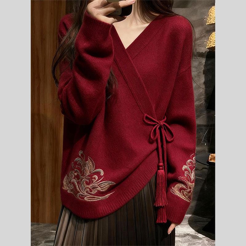 秒收！高端新中式国风毛衣女冬季新款爆款慵懒宽松超火针织上衣