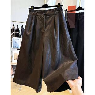 2025年秋季 气质宽松阔腿裤 子宽松bf慵懒风时尚 巨好看复古咖色皮裤