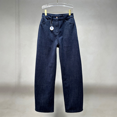 莞全不显胯~爆赞版型~秋季高端洋气高腰显瘦弯刀裤女藏蓝色牛仔裤