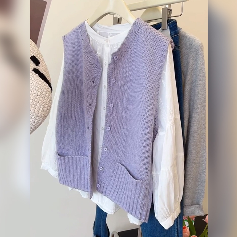 设计感早秋穿搭独特漂亮香芋紫针织马甲背心小香风气质chic上衣女