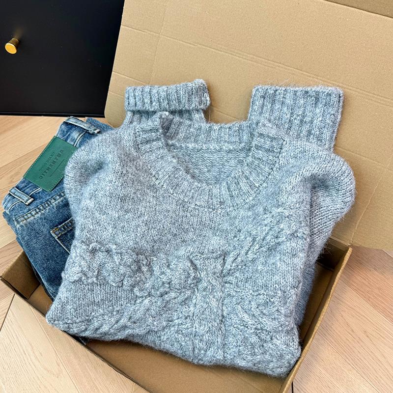 牛X货 巨炸裂！灰色蝴蝶结刺绣羊绒毛衣女冬季慵懒软糯套头针织衫