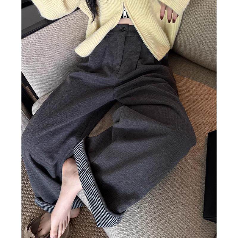 日系复古高级灰设计感卷边休闲裤女秋季潮流百搭chic小众直筒长裤,女装/女士精品,大码裤装,淘宝优惠券,粉丝福利购,淘宝优惠卷
