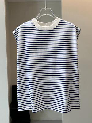 牛X货 巨炸裂！韩版圆领宽松显瘦条纹设计感无袖针织背心上衣女夏