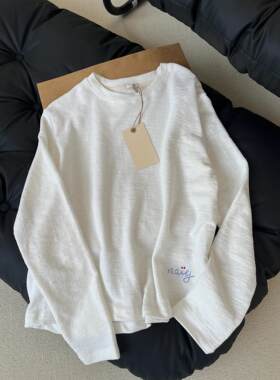 闭眼入系列！白色下摆刺绣T恤衫女春夏新款韩系超舒服轻绵打底衫