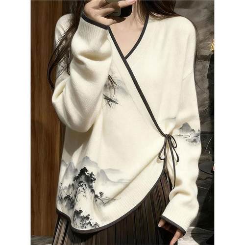 新中式禅意国风毛衣气质高级感超好看宽松针织上衣女2025秋季新款