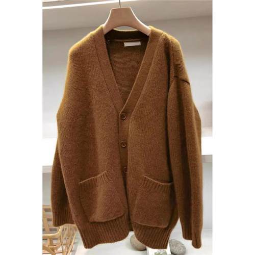 怒推！外贸单品质，2025秋冬新款复古加厚中长款羊毛针织开衫女