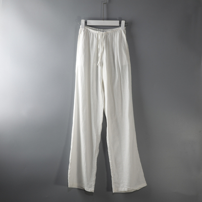 霖儿同款推荐！松紧腰高腰纯色宽松透气亚麻直筒裤女式休闲长裤子