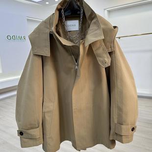 韩系斗篷风衣女短款卡其色通勤外套 2025秋装宽松连帽风衣