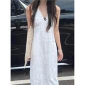 牛X货 巨炸裂 法式 清仓捡漏 百搭洋气度假无袖 白色亚麻连衣裙女