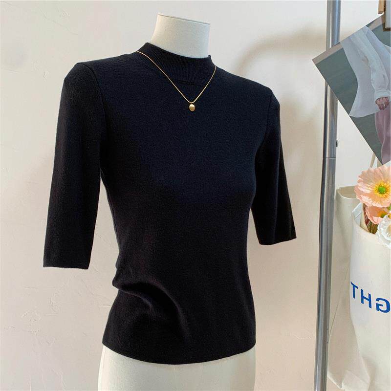 抗起球半高领针织衫女内搭打底衫2025春秋修身显瘦中袖五分袖上衣,女装/女士精品,毛针织衫,淘宝优惠券,粉丝福利购,淘宝优惠卷