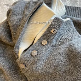 绝了 小众洋气双层领宽松假两件立领针织毛衣女冬 篙级感拉满