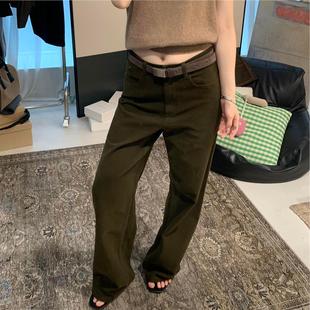 松弛感休闲弯刀裤 新款 子 女秋季 今年流行老钱风茶褐色绒面直筒裤