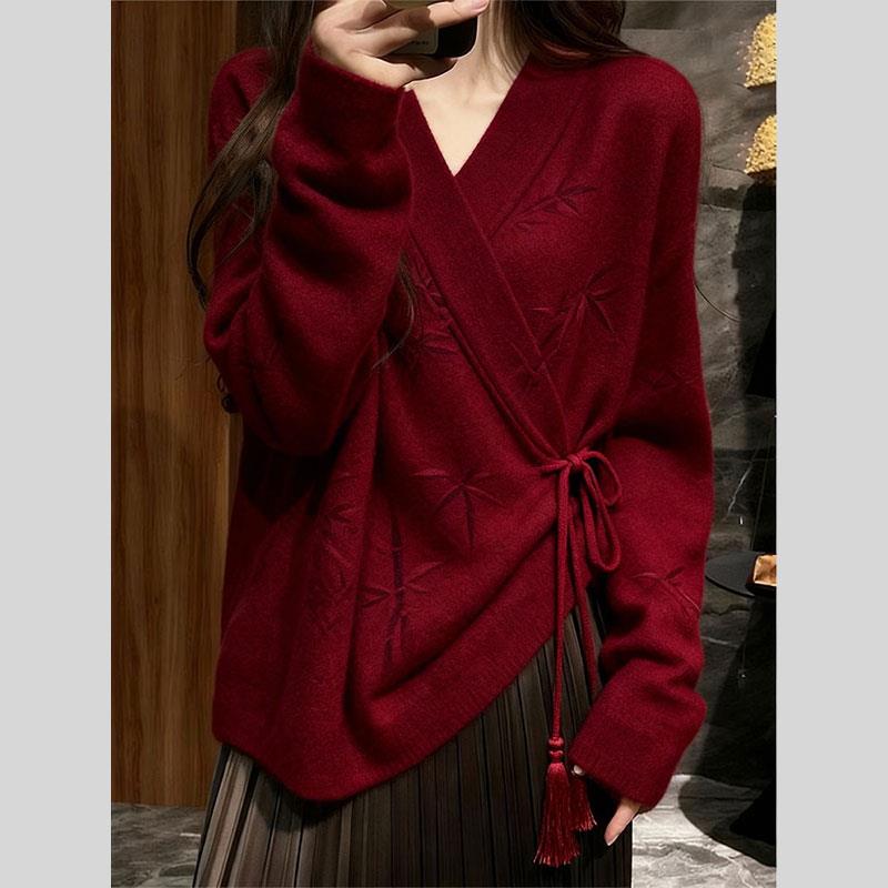 被惊艳到了！独特新中式国风毛衣女2025冬季新款爆款慵懒宽松针织