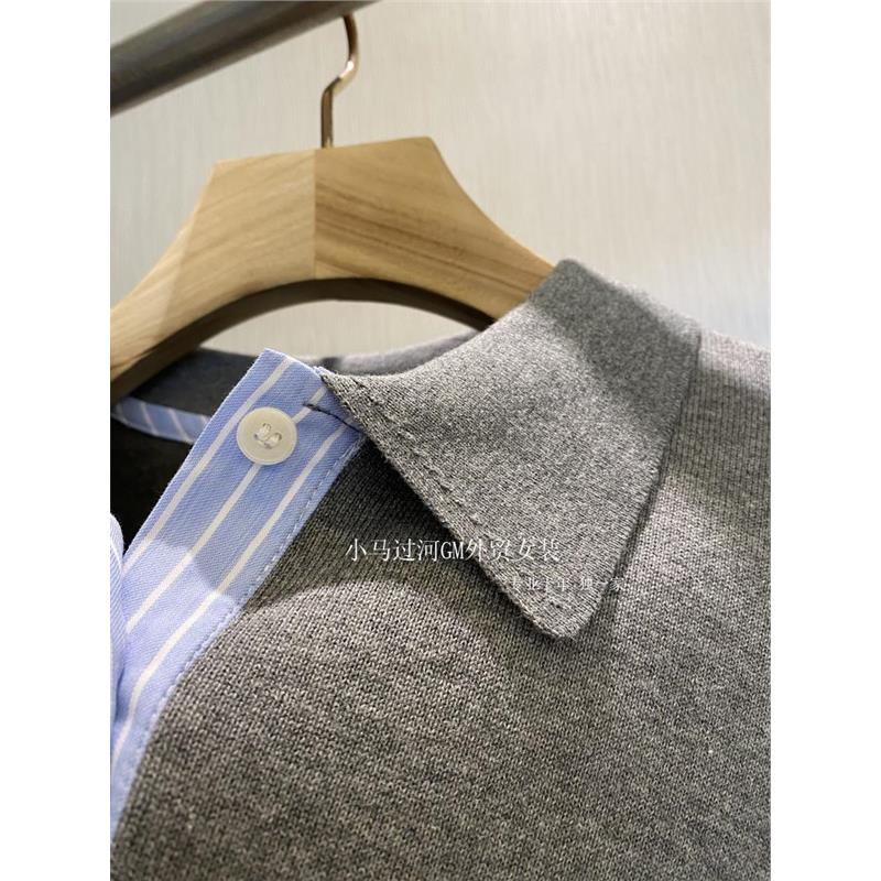 谁试谁收！！！气质好磕到爆~高品质休闲拼接衬衫polo领针织衫女