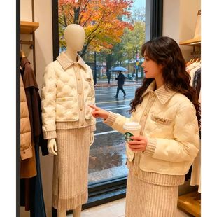 小香风羽绒棉服女款短款2025年新款宽松翻领压胶加厚保暖冬季外套