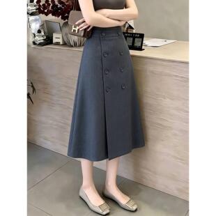 高级感深灰色双排扣西装裙女2026年流行新款通勤百搭干练半身裙子