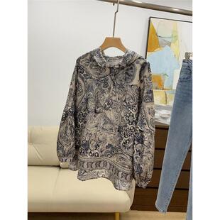 绝绝子!罕见ji贵欧根缎轻盈高级花朵暗纹定位印花真丝连帽上衣女