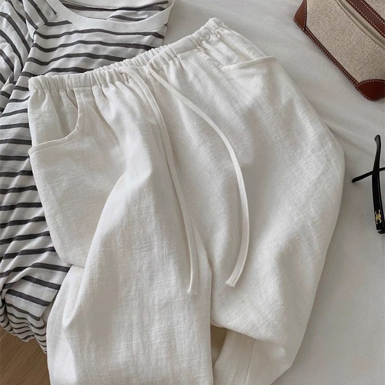 贸易公司的单！！一眼贵，白色棉麻休闲裤女夏高腰直筒亚麻阔腿裤,女装/女士精品,休闲裤,淘宝优惠券,粉丝福利购,淘宝优惠卷
