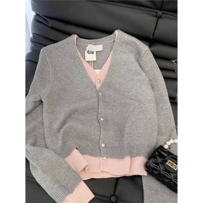 欧洲站高端早秋冬季2025新款女装假两件针织开衫高级穿搭上衣欧货