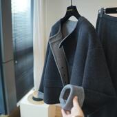 轻奢羊绒羊毛撞色双面呢短款 大衣女毛呢外套上衣秋冬