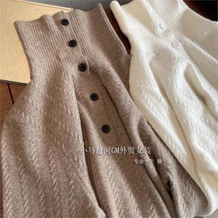 复古麻花纹理半扣翻领纯羊毛针织衫 之家 女 柜3K 渠道好货