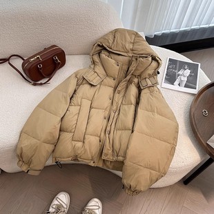 欧货高级感卡其色羽绒服短款女时尚气质宽松面包服外套秋冬季新款
