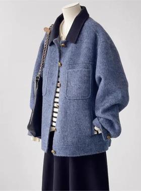2025秋冬新款高端复古风中性双面呢绒大衣韩版短款小个子毛呢外套