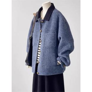 2025秋冬新款高端复古风中性双面呢绒大衣韩版短款小个子毛呢外套