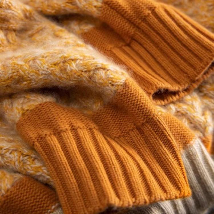 高级感超好看欧货重工精致南瓜橘色花纱绞花粗线针织衫毛衣女秋冬