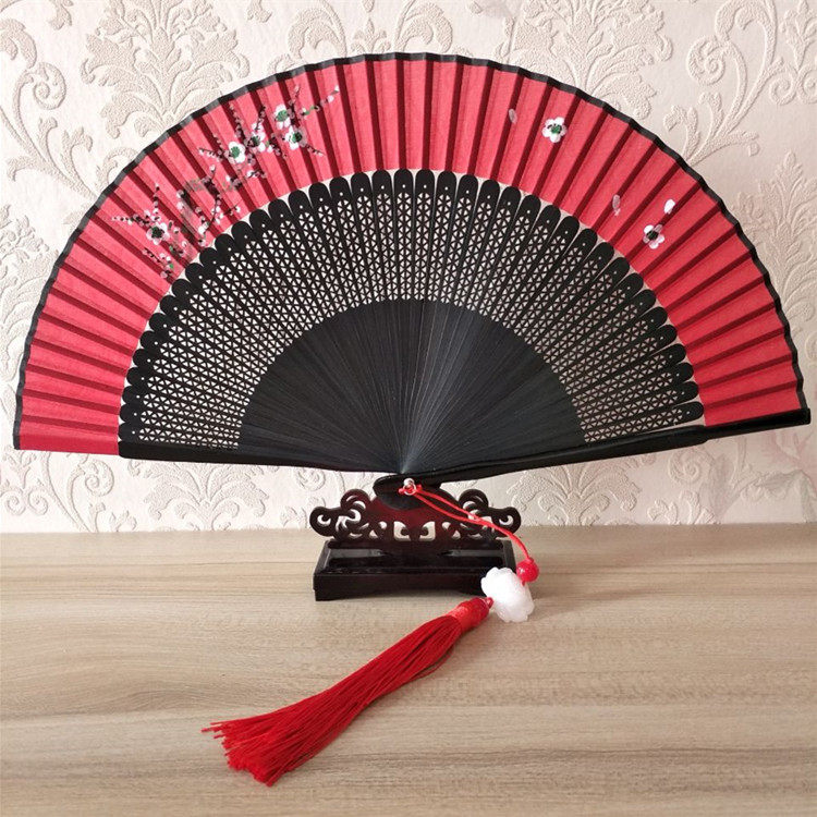 折叠扇子一袭古装舞蹈 浪人琵琶红昭愿6寸黑杆红梅花扇日式书简舞