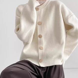【福利清仓】秋冬设计款单排扣纯色针织毛衣女慵懒风圆领开衫外套