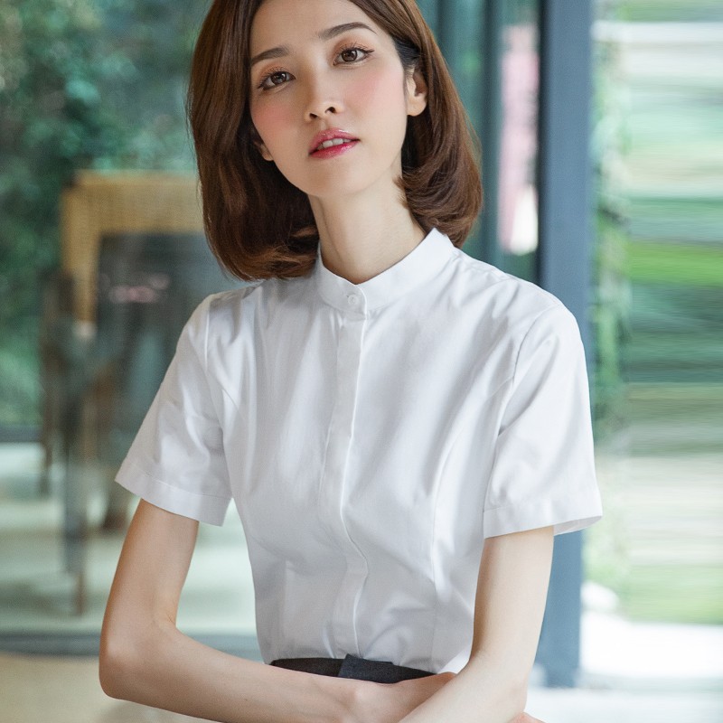 2024年夏短袖白衬衫女设计感小众气质衬衣春秋职业正装工作服上衣