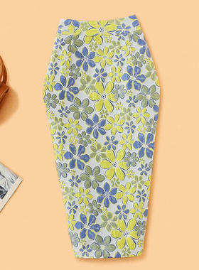 铃兰花语秋冬黄色浮雕提花半身裙法式设计感开叉包臀裙子碎花半裙