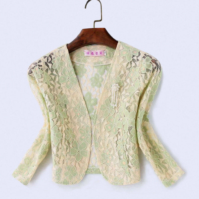多巴胺镂空蕾丝小披肩女夏2025新款开衫短外套旗袍外搭半袖薄坎肩