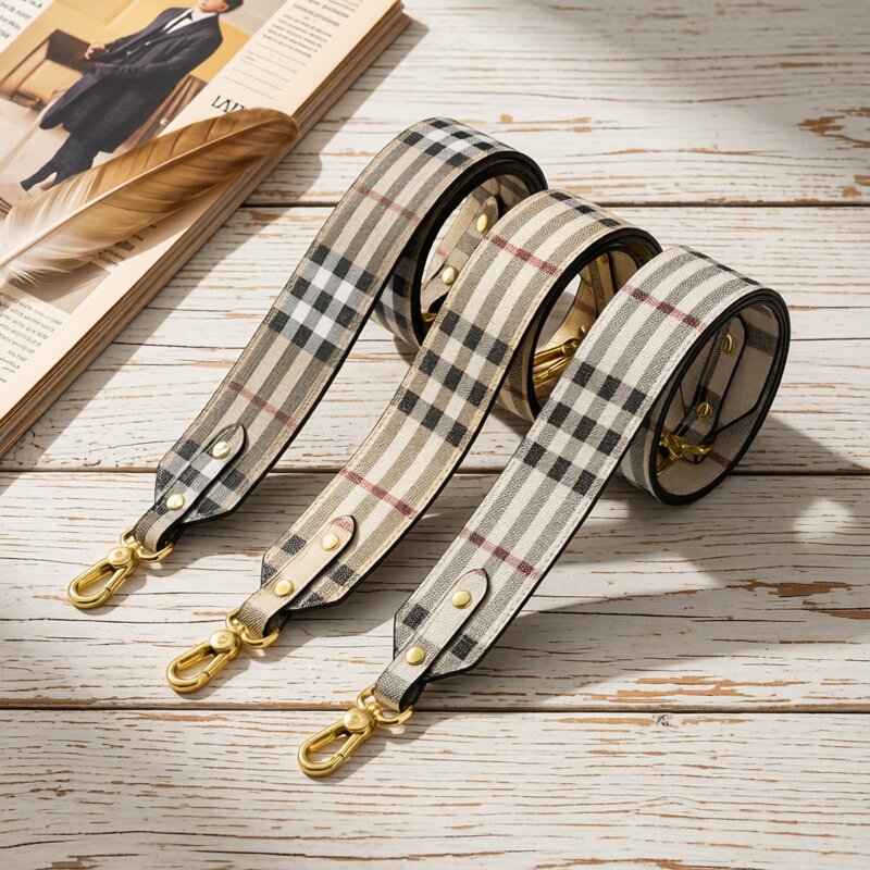 4.3*94cm英伦风格子包包双面用宽肩带可单肩斜挎替换包带宽背带